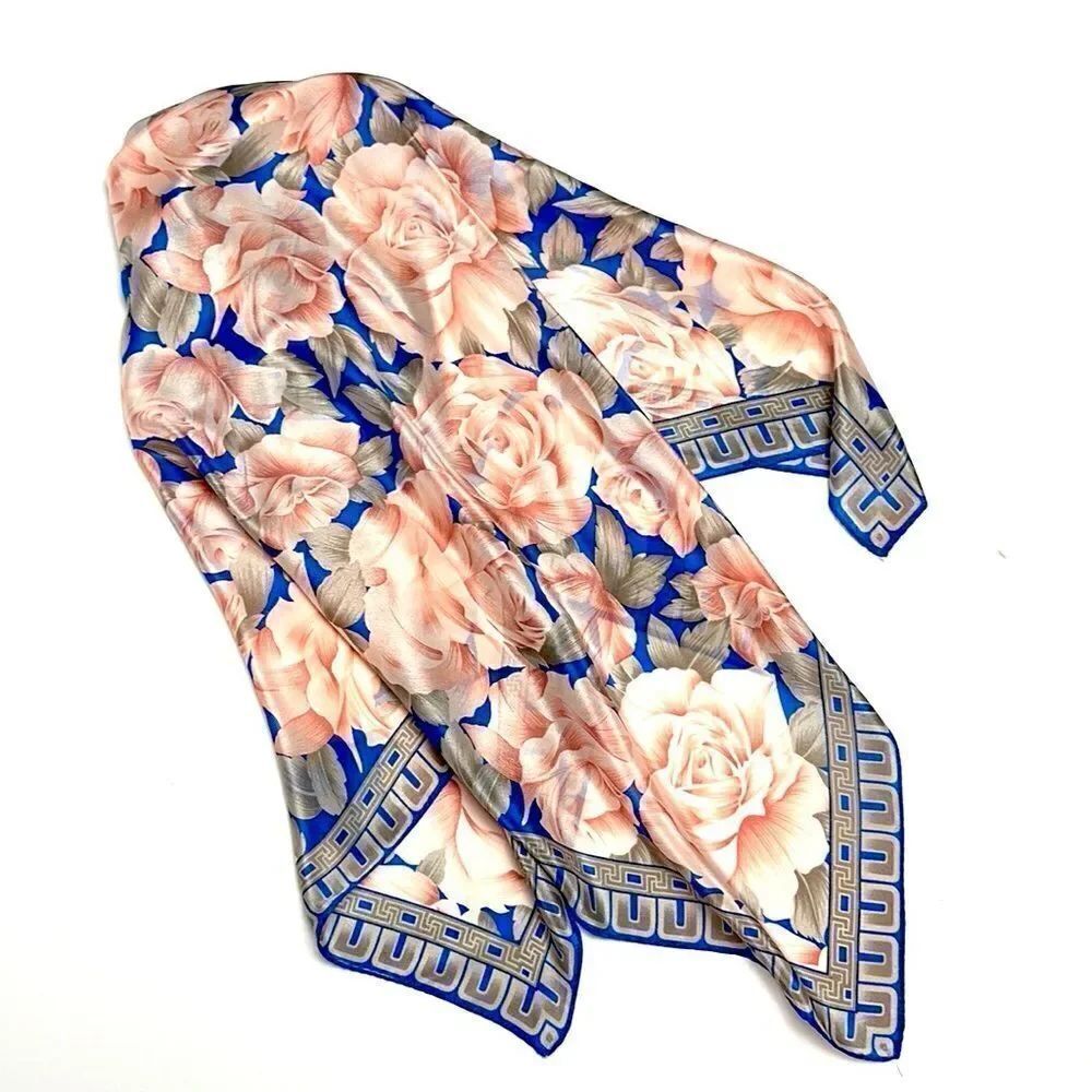 Elaine Gold for Collection XIIX Silk Square Scarf Floral Roses Pink Blue Japan